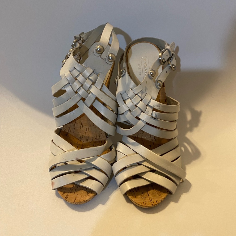 Coach White “Adrienn" Vachetta Leather Sandal